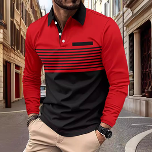 Wholesale New <b>Men's</b> Long Sleeve for POLO <b>Shirt</b> Casual Plus Size Tops Striped Printed Clothes - Product Image 3