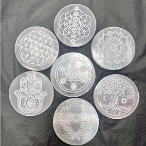 Plaque en sélénite et agate gravée en gros, cristal de guérison naturel, dalle de cristal, équilibrage des chakras, méditation, Feng Shui, amour - Product Image 5