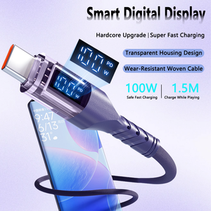 Nylon Braided Digital <strong>Display</strong> Data <strong>Cable</strong> 100W High Power Transparent 3A Fast Charging Type-C Type-C USB <strong>Cable</strong> for Camera - Product Image 5