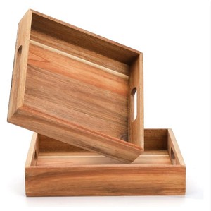 <b>Set</b> of 2 <b>Square</b> Wooden Serving Trays Natural Acacia Wood Serving Trays Decorative Serving Use Coffee Table Food & <b>Dinner</b> Trays - Product Image 3