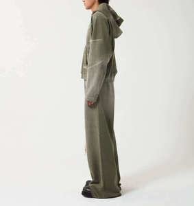 Ensemble survêtement personnalisé en molleton français surdimensionné vintage délavé à l'acide avec capuche lourde pour l'hiver et pantalon de survêtement empilé - Product Image 4