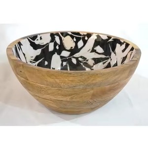 Enamel Design <b>Large</b> Capacity Acacia <b>Wood</b> Wave Salad <b>Bowl</b> With Salad Hands Serving Utensil Japanese Style <b>Bowl</b> - Product Image 2