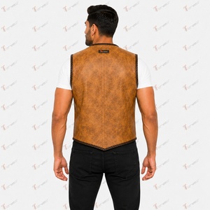Chaleco de Cuero Sintético Marrón para Hombre, Talla Grande, con Bolsillos Delanteros, Cierre de Botones, Transpirable, Ropa Exterior Informal de Verano - Product Image 3