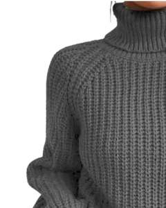 Pull en tricot à col roulé gris personnalisé pour femmes, hiver, chaud, doux, côtelé, manches longues, décontracté, ample, haut tendance - Product Image 3