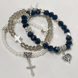 Pink Beaded Rosary <b>Bracelet</b> <b>Set</b> With Pearl And Cross Charm For Women Catholic Religious Jewelry Gift - Product Image 5