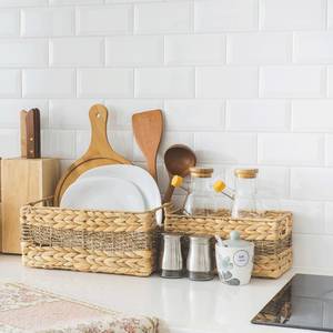 Cestas de mimbre de jacinto de agua rectangulares personalizadas duraderas con asas para almacenamiento, cesta de regalo, cesta tejida para Cocina - Product Image 1