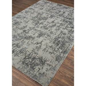 Tapis rectangulaire en laine et soie de bambou noué à la main Kavi gris et noir, motif abstrait Théorie du Chaos pour la maison et le couloir - Esk-408 - Product Image 2