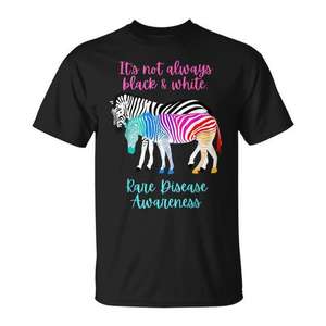 Camiseta de concienciación sobre enfermedades raras, diseño de cebra colorido en negro, ajuste unisex - Product Image 1