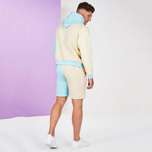 Custom Embroidered Hoodie and <b>Shorts</b> Set Men Blue Beige Autumn Tracksuit Casual Streetwear Sportswear - Product Image 2