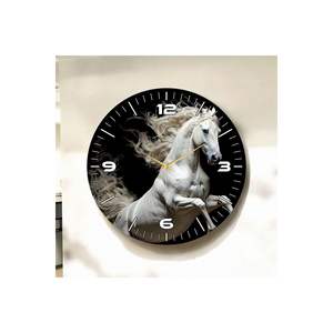 White Horse Animal Patterned Wooden Silent Table <b>Wall</b> <b>Clock</b> <b>50cm</b> Gift From Black Color Print Unique Tabletop Decorative Item - Product Image 3