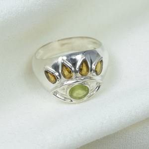 Bague en péridot vert, argent sterling 925, multi-gemmes, cadeau pour elle - Product Image 2