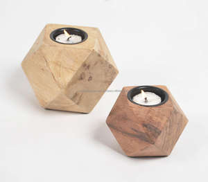 Best Quality Acacia Wood Diamond Cuts Wooden <b>Tealight</b> Holders (set of 2) - Product Image 1