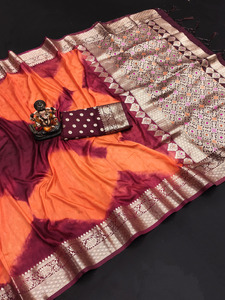 Saree de luxe indien avec Jari Gold Minakari Weaving Paithani Orange avec Rich Pallu Both Side Border pour femme - Product Image 5