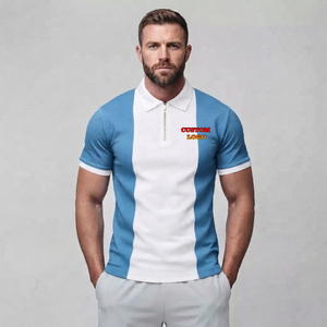 Customized 100% Cotton Knitted <b>zip</b> <b>up</b> <b>Men's</b> Polo <b>Shirt</b> Color Block Short Sleeve Embroidered Custom DTF Printed Logo <b>man</b> polo - Product Image 1