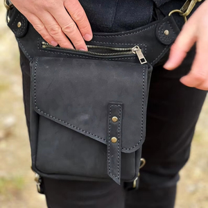 Sac de jambe de moto en cuir véritable imperméable, sac de cycliste, sac de cuisse, sac de taille, fermeture à glissière, LLB-0015 - Product Image 1