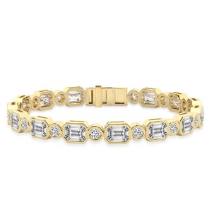 Refined Emerald Round Lab Grown Diamond Tennis Bracelet 3 Ct Tw F-G Color VS Clarity 52 Diamonds 14K <b>Solid</b> <b>Gold</b> Mixed Cut Line - Product Image 1