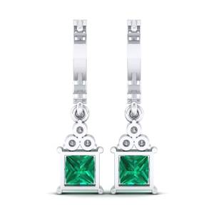 REYES Classic Women 925 Sterling Silver Moissanite Dangle <b>Drop</b> <b>Earrings</b> Handcrafted <b>Emerald</b> Birthstone Wedding Bridal Jewelry - Product Image 4