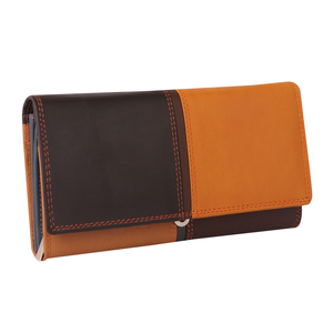 Cartera larga de cuero genuino Vintage de lujo personalizada para mujer con bloqueo RFID Cierre de botón de cuero real precio bajo en la India - Product Image 1