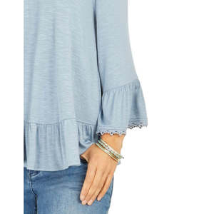 Style & Co Top da Donna Extra Large con Spalle Scoperte e Maniche a Campana in Chiffon Floreale con Colletto Alto Blu, Abito Formale-Casual - Product Image 3