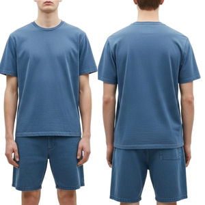 Conjunto de camiseta y pantalones cortos de manga corta de color liso para hombre, chándal deportivo de verano de algodón al por mayor, conjunto de pantalones cortos personalizados - Product Image 3