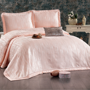 Guzide Riva Salmon Pink 4-Piece Customized Classic Luxury Home <b>Bedspread</b> <b>Set</b> 100% Chenille Organic Woven Striped Washable Ant - Product Image 1