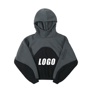 Highquality Heavyweight <b>Cotton</b> Turtleneck Hoodie Contrast Color Panel Fashion Cut Edge <b>Raw</b> Hem for Puff Print No Pockets Autumn - Product Image 1