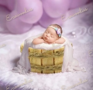 Cubo redondeado rústico, accesorios para recién nacidos, Cubo de madera, luna llena, bebés, Pose de bebé, accesorio de tiro, lavabo, Color marrón café para niños - Product Image 5