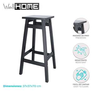 Well Home 'Laira' - Lot de 2 tabourets de bar en bois de pin noir de 70 cm, élégants et stylés - Product Image 2