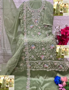 Meilleur Tissu Organza Lourd Avec Broderie Salwar Costume Femme Fabricant De Mode De Surat À Vendre - Product Image 5