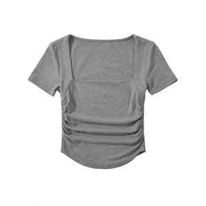 Camisetas de algodón de alta calidad para mujer con almohadilla en el pecho, camiseta de realce, camiseta de manga corta de Color sólido con cuello redondo, camiseta informal Sexy a la moda - Product Image 5
