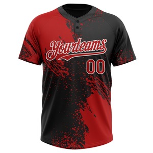 Personnalisé Rouge Noir-Blanc Motif 3D Abstrait Coup de Pinceau Deux Boutons Unisexe Softball Jersey Séchage Rapide Softball Softball En Vente - Product Image 2