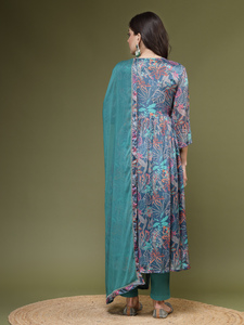 Ensemble de robe Anarkali prête-à-porter de qualité supérieure en crêpe de polyester, longueur genou, col en V, broderie de sequins et travail de miroirs, style indien - Product Image 5