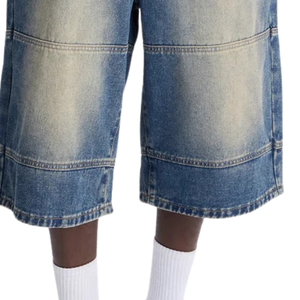 Shorts en jean mi-longs respirants pour hommes, coupe ample, longueur genou, en coton, vintage, délavé bleu, décontracté, été, streetwear Y2K, avec empiècements - Product Image 5