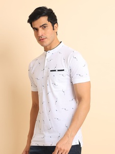 เสื้อยืดคอกลมแมนดารินแขนครึ่งแขนมีกระเป๋ากระดูกที่ออกแบบมาอย่างมีเอกลักษณ์100% ผ้าฝ้ายสวมใส่สบายสำหรับการใช้งานในชีวิตประจำวัน - Product Image 4