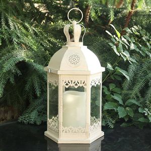 Linterna de vela marroquí colgante de Metal con acabado antiguo para linterna decorativa de boda con linterna de vidrio de color para decoración del hogar - Product Image 3