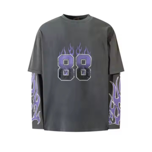 เสื้อยืดผู้ชายพิมพ์ลายโลโก้แฟชั่นใหม่ คุณภาพดีเยี่ยม ผ้าฝ้าย 100% แขนยาวสองชั้น ทรงปกติ สีพื้น - Product Image 5