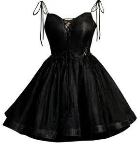 2022 블랙 연례 파티 이브닝 드레스 여성 작은 여자 생일 파티 작은 달콤한 검은 드레스