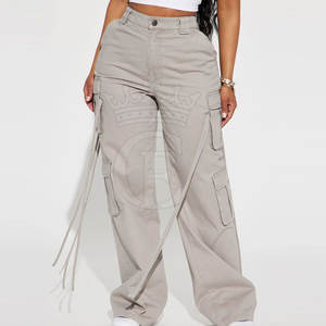 Pantalones cargo informales planos de Invierno para mujer de etiqueta privada 100% algodón transpirable de secado rápido respetuoso con el medio ambiente - Product Image 1