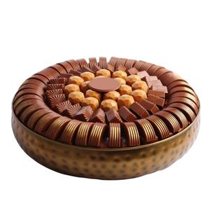 Bol de service à chocolat en métal martelé doré de luxe pour le mariage et tous les événements Plateau à dessert décoratif rond élégant - Product Image 1