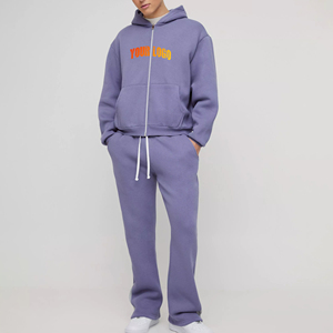 Sudadera personalizada con parche desgastado para hombre, sudadera con cremallera y pantalones acampanados, chándal, ropa informal, conjunto de pantalones de chándal y Sudadera con capucha de gran tamaño - Product Image 1