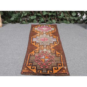 Alfombra de 1.1x3.2 pies, Alfombra Pequeña Vintage, Alfombra Floral Marrón - Product Image 4