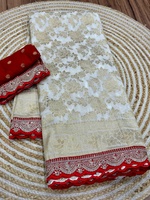 Saree Putih Tenun Sutra Khadi Murni dari India untuk Pesta Festival, Pakaian Pernikahan, Blus Etnik Mewah, Pakaian Eksklusif Terbaru