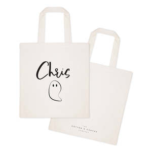 Personalized Name Open Closure Ghost Cotton Canvas Tote Bag with Solid Color Pattern - Product Image 2