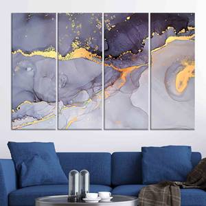 Obra de arte impresa en lienzo: diseño abstracto de mármol morado y dorado, JUEGO DE 4 LIEÑOS - Product Image 1