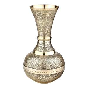 Vase à fleurs en laiton massif de haute qualité, œuvre d'art indienne moderne en émail avec motifs de paon, fait à la main, vase de table écologique - Product Image 2
