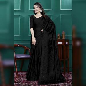 Most Beautiful Premium Rangoli Silk Sequence Embroidery <b>Black</b> Saree Collection <b>Pakistani</b> Style Quick Dry All Seasons <b>Dress</b> for - Product Image 1