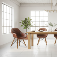 Chaise de salle à manger moderne en cuir véritable, bois et fer, avec assise en cuir véritable couleur naturelle, pour la maison, les meubles, les bars et les restaurants