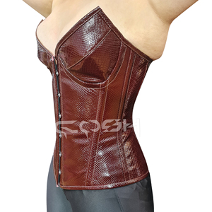 OEM/ODM Heavy Duty Overbust Steelboned Burgundy Snakeskin PVC Corset Breathable Firm Control Waist Slimming Corset - Product Image 4