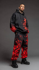 Ensemble sweat-shirt et pantalon de jogging à col montant, coupe ample, sublimation, pour homme, streetwear d'hiver, survêtement en polaire, pantalon en polaire ample pour homme - Product Image 5