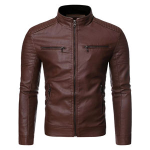 Nueva chaqueta de cuero informal Vintage abrigo hombres primavera traje diseño Motor Biker bolsillo PU chaqueta de cuero - Product Image 2